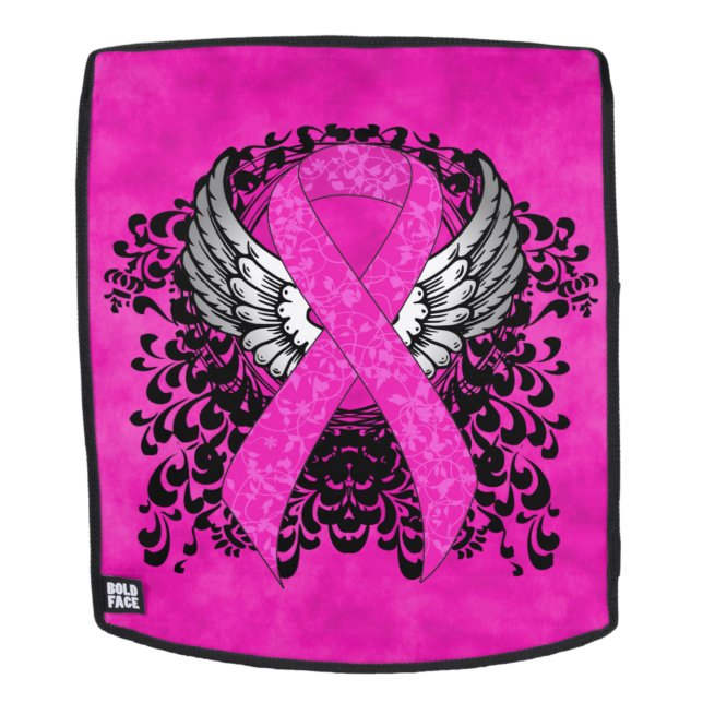 Hot Pink Awareness Ribbon with Wings Backpack (Removable Face)