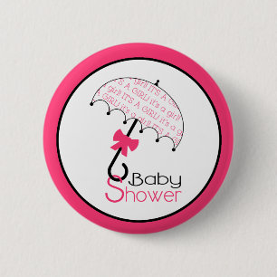Hot Pink Baby Shower Button - Umbrella