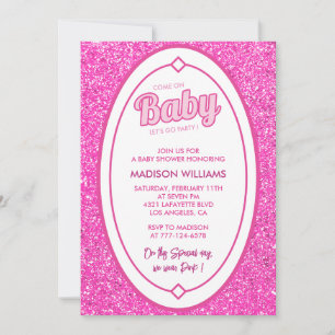 Hot pink baby shower invitations Chic Glitter