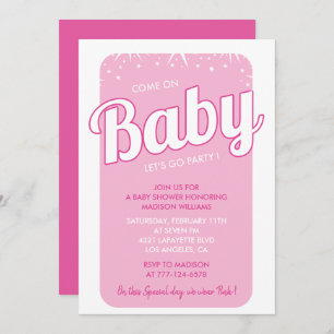 Hot pink baby shower invitations typography 