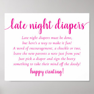 Hot Pink Baby Shower   Late Night Diapers Sign