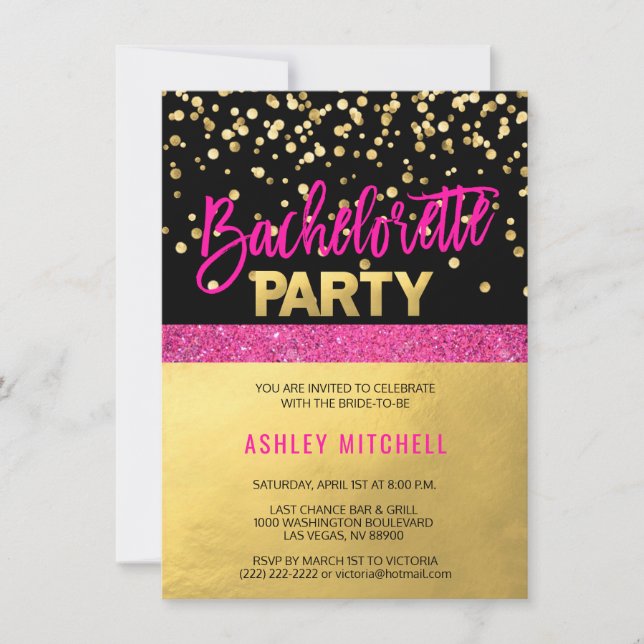 HOT Pink Bachelorette Party Invitations Templates (Front)