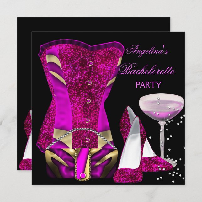 Hot Pink Bachelorette Party Shoes Corset Invitation (Front/Back)