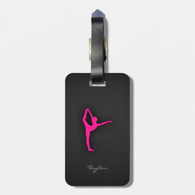 Hot Pink Ballet Dancer Luggage Tag (Back Vertical)