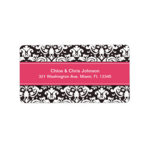 HOT PINK BANNER DAMASK   ADDRESS LABELS