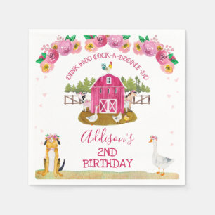 Hot Pink Barn Farm Farmyard Animals Birthday  Napkin