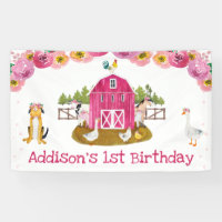 Hot Pink Barn Girls Farm Birthday Party Banner