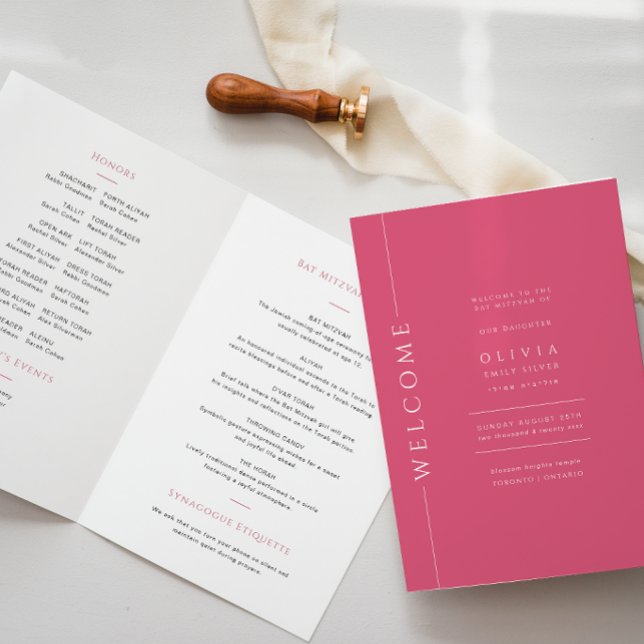 Hot Pink Bat Mitzvah Folded Program Booklet (Creator Uploaded)