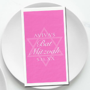 Hot Pink Bat Mitzvah Party Star of David Custom Napkin