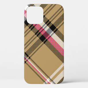 hot pink beige plaid tartan iPhone 12 case