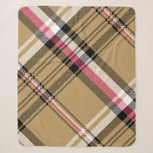 hot pink beige plaid tartan sherpa blanket