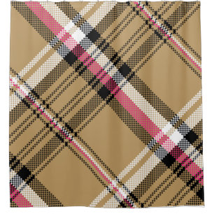 hot pink beige plaid tartan shower curtain