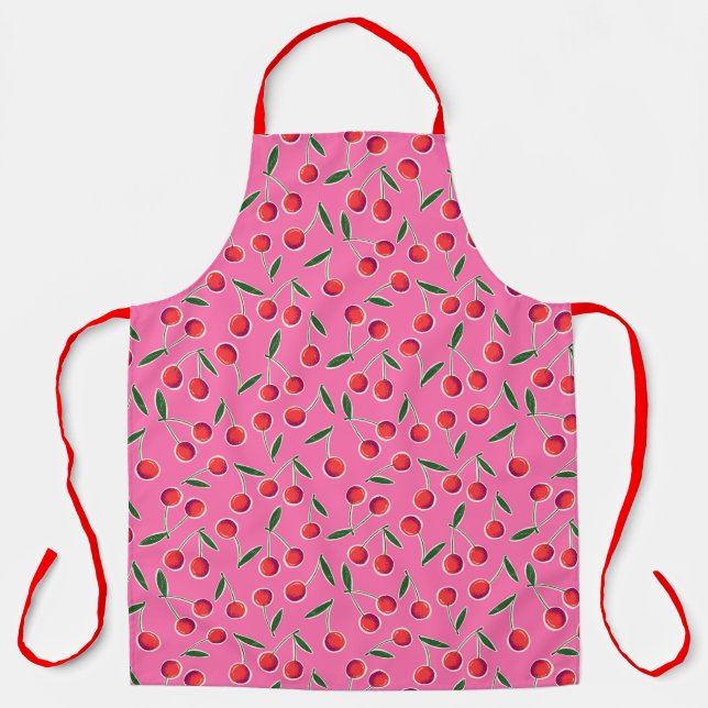 Hot Pink Berry Cherry Kitchen Apron (Front)