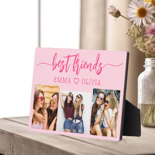 Hot Pink Best Friends 3 Photo Collage Keepsake Plaque