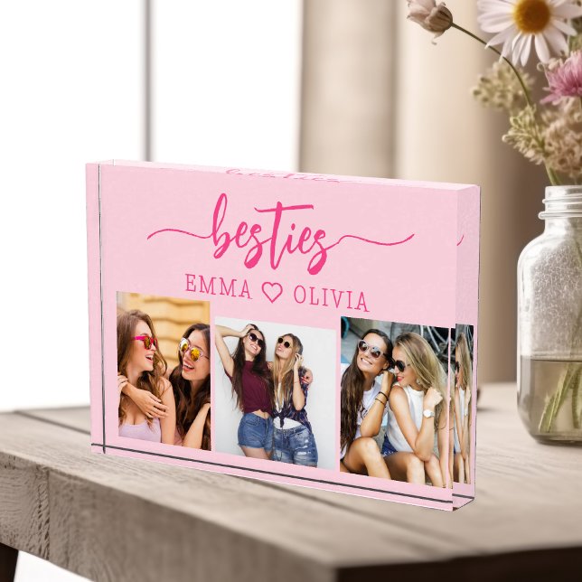 Hot Pink Besties Friends 3 Photo Collage Keepsake (Creator Uploaded)