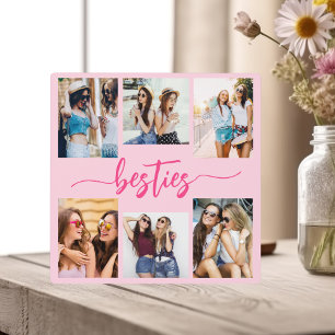 Hot Pink Besties Friends 6 Photo Collage Keepsake Plaque