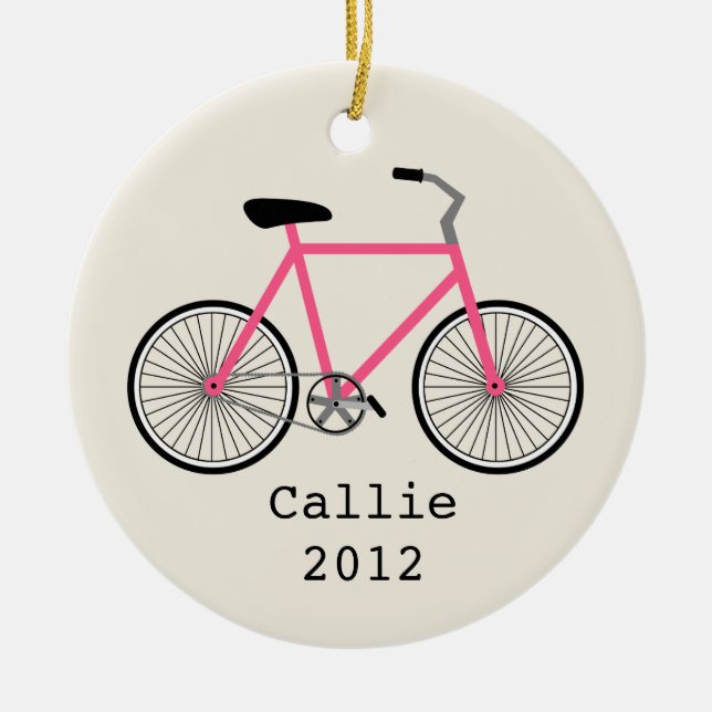 Hot Pink Bicycle Personalised Ornament (Front)