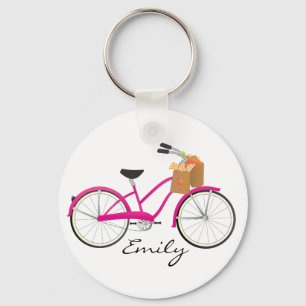 Hot PInk Bicycle with Oranges Key Ring