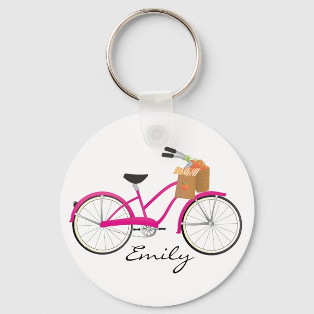 Hot PInk Bicycle with Oranges Key Ring (Front)