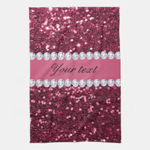 Hot Pink Big Faux Glitter and Diamonds Tea Towel