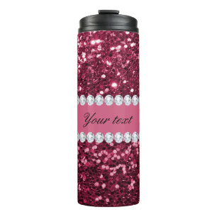 Hot Pink Big Faux Glitter and Diamonds Thermal Tumbler