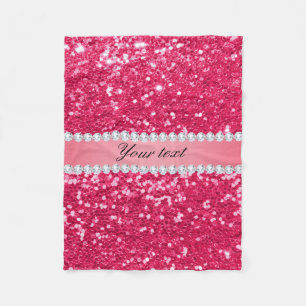 Hot Pink Big Faux Glitter with Diamonds Fleece Blanket