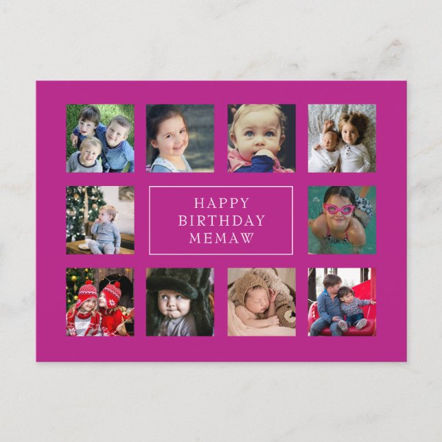 Hot Pink Birthday Photo Collage Birthday Postcard (Front)