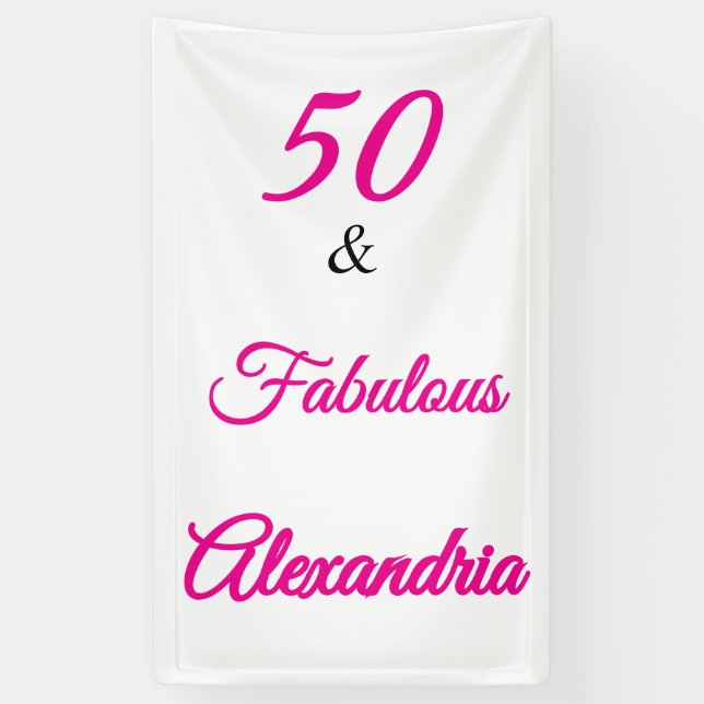 Hot Pink Black 50 & Fabulous 50th  Birthday  Banner (Vertical)