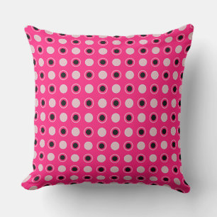 Hot pink, black and grey dots cushion