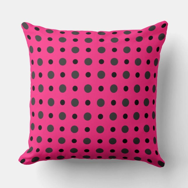Hot pink, black and grey dots cushion (Front)