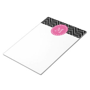 Hot Pink, Black and White Chevron Your Monogram Notepad