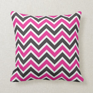 Hot Pink, Black and White Chevrons Cushion