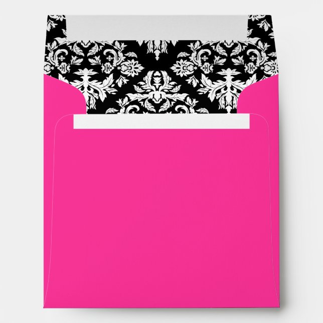 Hot Pink Black and White Damask Envelope (Back (Bottom))