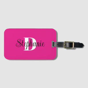 Hot Pink Black and White Modern Monogram Luggage Tag