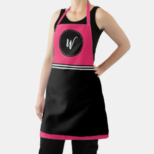 Hot pink, black and white monogram apron