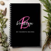Hot Pink Black and White Monogram Recipe Book