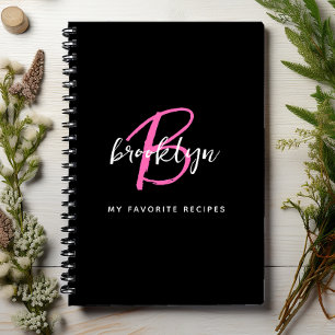 Hot Pink Black and White Monogram Recipe Book