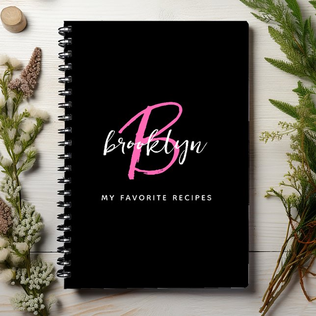 Hot Pink Black and White Monogram Recipe Book (Creator Uploaded)
