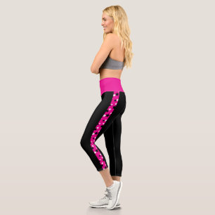 Hot pink, black and white stars design capri leggings