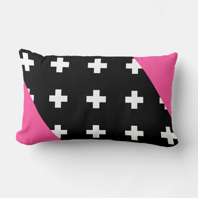 Hot Pink - Black and White Swiss Cross Lumbar Cushion (Front)