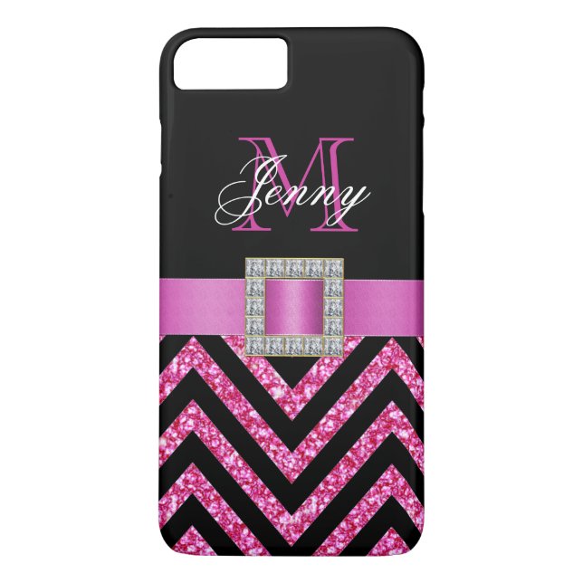 HOT PINK BLACK CHEVRON GLITTER GIRLY Case-Mate iPhone CASE (Back)