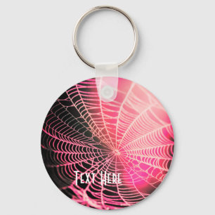 Hot Pink Black Creepy Spooky Spider Key Ring