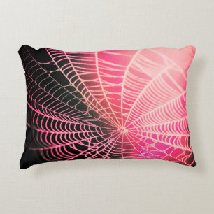 Hot Pink Black Creepy Spooky Spider Web Decorative Cushion