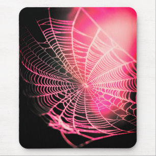 Hot Pink Black Creepy Spooky Spider Web Mouse Pad