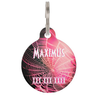 Hot Pink Black Creepy Spooky Spider Web Pet Tag