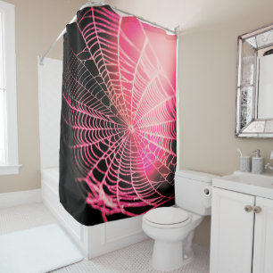 Hot Pink Black Creepy Spooky Spider Web Shower Curtain