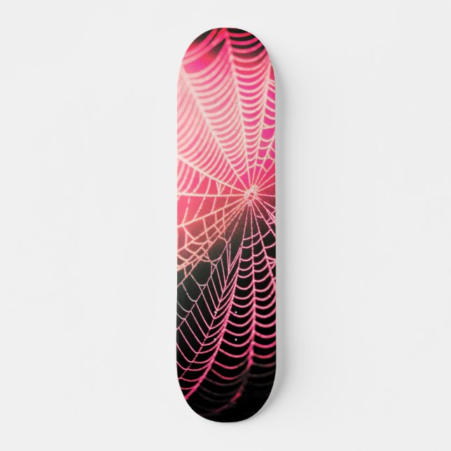 Hot Pink Black Creepy Spooky Spider Web Skateboard (Front)
