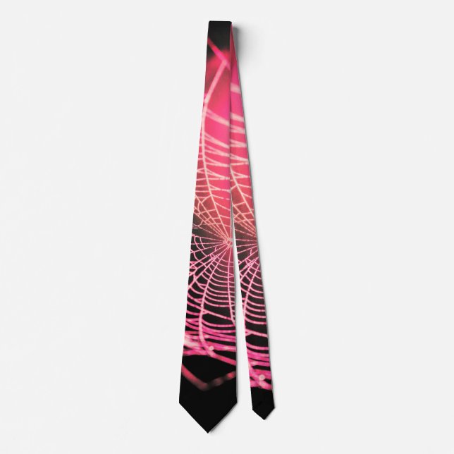 Hot Pink Black Creepy Spooky Spider Web Tie (Front)