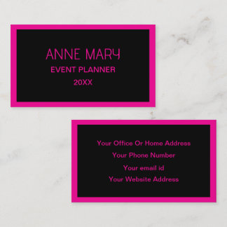 Hot Pink Black Custom Colour Wedding Trendy Business Card