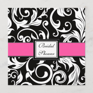 Hot Pink & Black Damask Bridal Shower Invitations